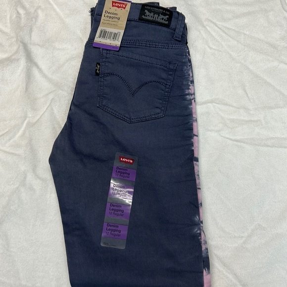 Levi’s Girls Denim Leggings Super Stretchy 12R Gray w/Pink Tie Dye NWT - Picture 10 of 12
